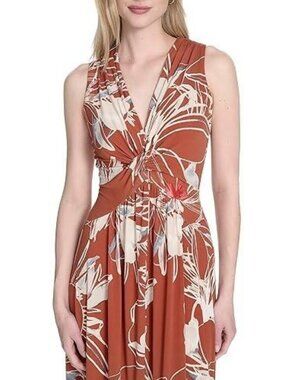 Calvin Klein Womens Sleeveless Floral Print Maxi Dress With Knot Detail NWT